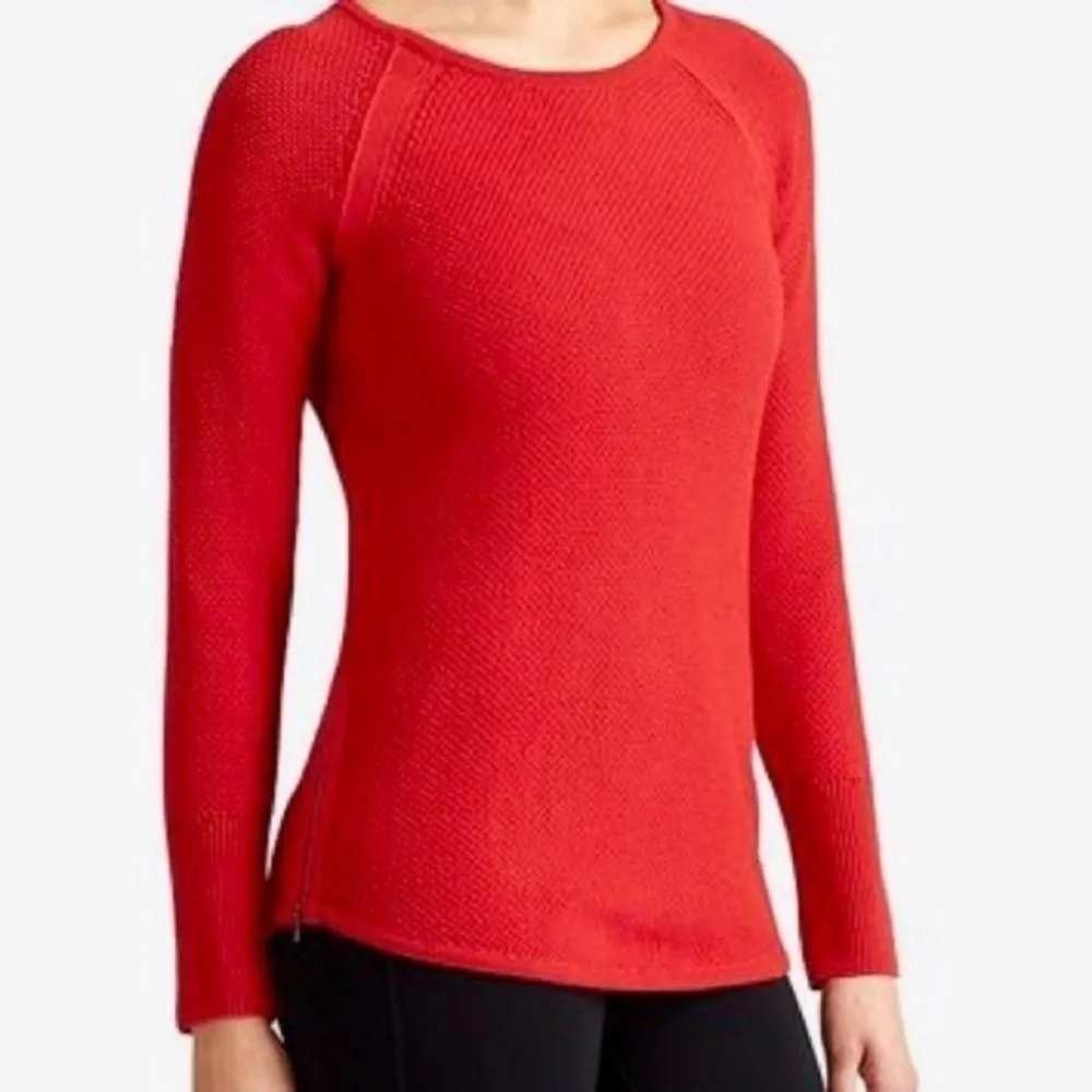 Athleta Sweater Womens Sz XL Orange Varsity Waffle Knit Side Zip Raglan Pullover